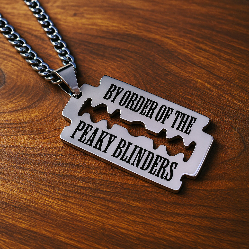 Peaky Blinders Razor Blade Necklace – Stainless Steel Pendant with Free Engraving